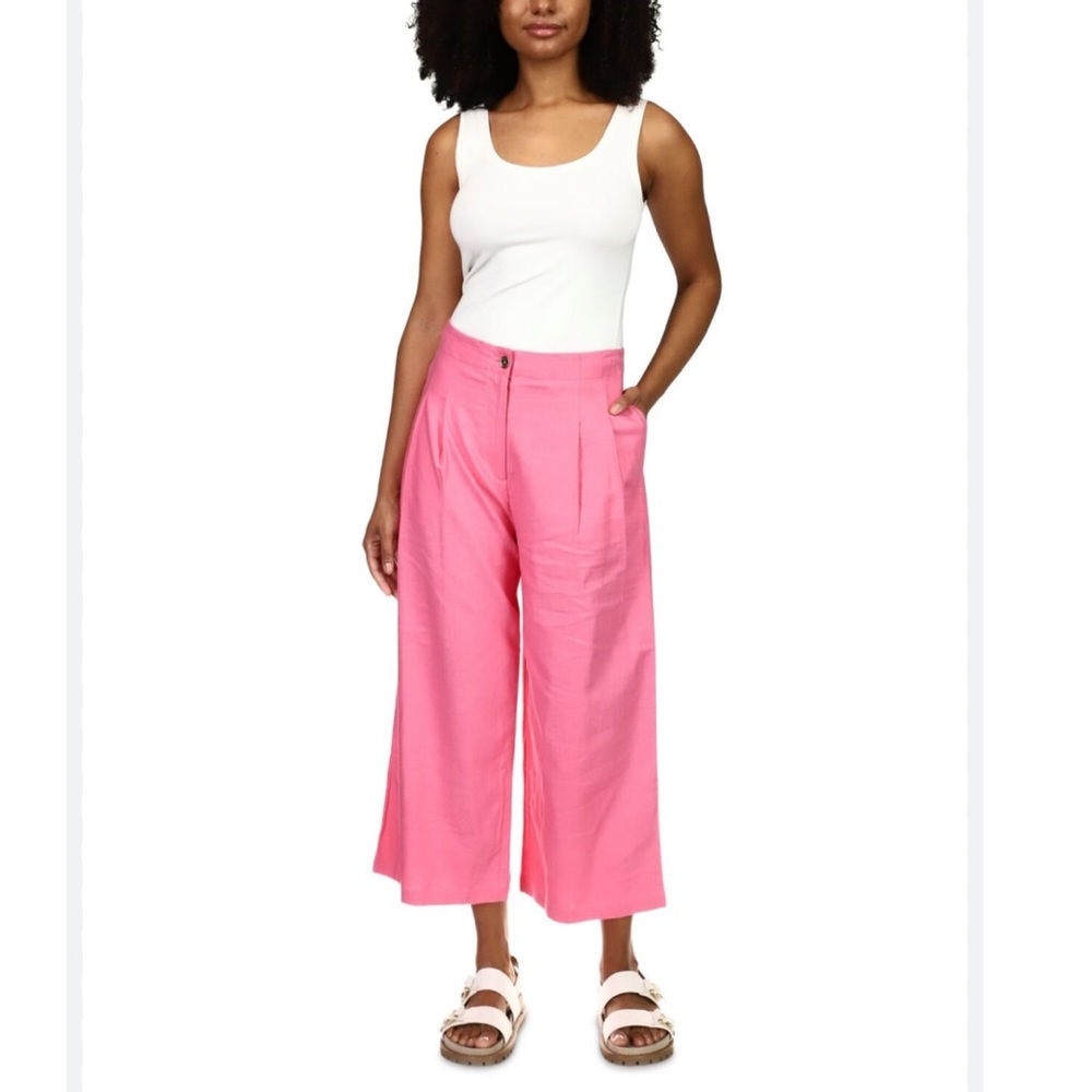MICHAEL KORS Womens Pink Spring Cropped Trouser Wide Leg Comfy Linen Pant NWT 14